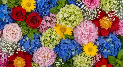 Colorful Floral Arrangement with Various Blooming Flowers.