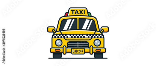 Schilderij op canvas Yellow Taxi Cab Front View Cartoon Illustration