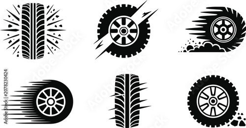 Dynamic Speeding Car Tire and Wheel in Motion Vector Icon