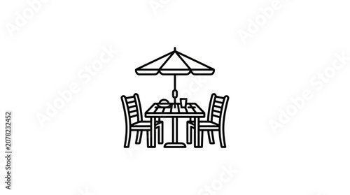 Canvastavla Table and chairs with umbrella.