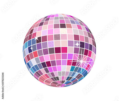 Obraz na plátne Shiny disco ball with pink, blue and and purple mirror mosaic tiles and sparkling reflections