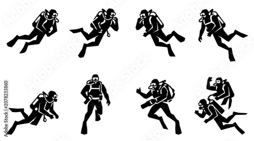 Photos Scuba Divers Silhouettes Set - Underwater Exploration and Adventure Icons