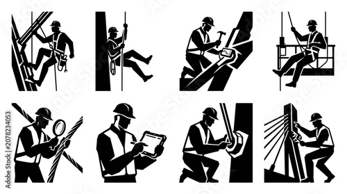 Obraz na płótnie Construction Worker Safety Icons - High Altitude Work and Inspection