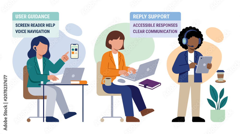 Naklejka premium Customer support team assisting users with technology and communication.