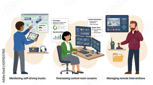 Foto Logistics control center: monitoring trucks, managing screens, and remote interv