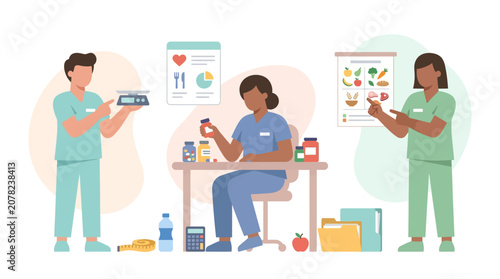 Cuadro en lienzo Nutritionists advising on healthy eating and weight loss with dietary supplements