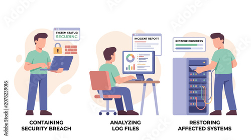 Cybersecurity Team Securing, Analyzing, and Restoring Systems After Breach