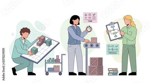 Warehouse logistics team planning, workflow optimization, and inventory management