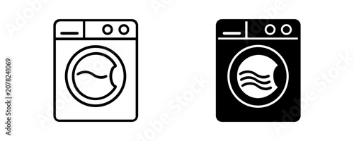Bild auf Leinwand Minimalist washing machine icons set, outline and filled style laundry appliance