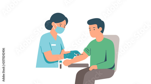 Nurse drawing blood from patient for medical test, illustration