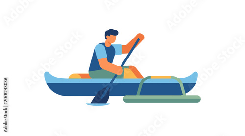 Photos Man paddling canoe on water, recreational activity, summer outdoor sport, flat i