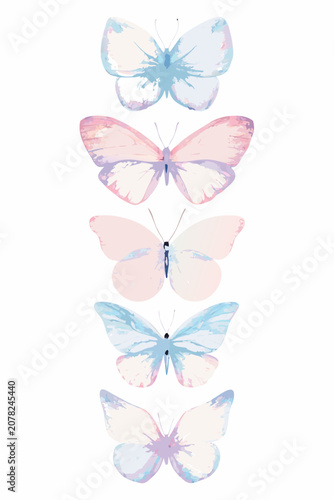 Bilde på lerret Pastel Watercolor Butterfly Collection On White Background butterflies lepidopte
