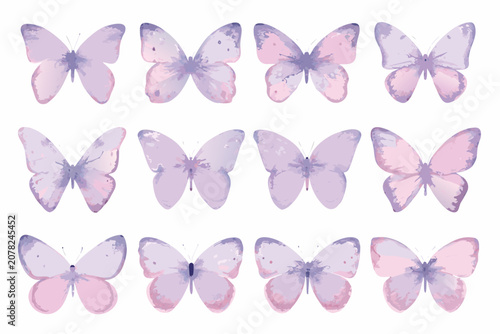 Photos Pastel Watercolor Butterfly Collection On White Background butterflies lepidopte