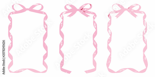 Fotografi Pink ribbon frames in a watercolor style arranged vertically on a white backgrou