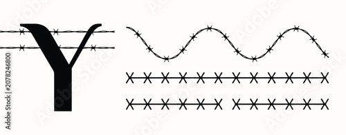 Konstfotografi Barbed Wire Vector Set Featuring Razor Wire Concertina Coils Security Barrier Bo