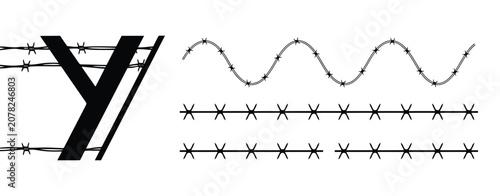 Canvastavla Barbed Wire Vector Set Featuring Razor Wire Concertina Coils Security Barrier Bo