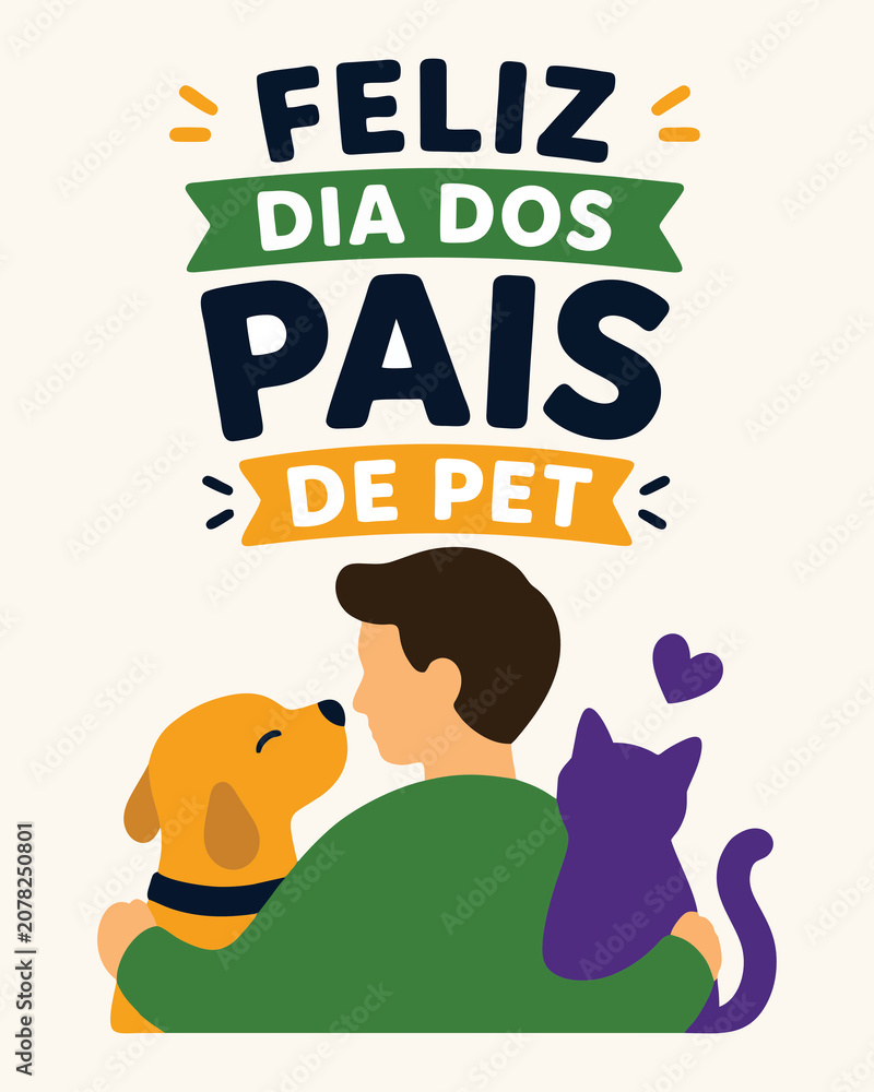 Fototapeta premium Feliz Dia dos Pais de Pet com cachorro e gato
