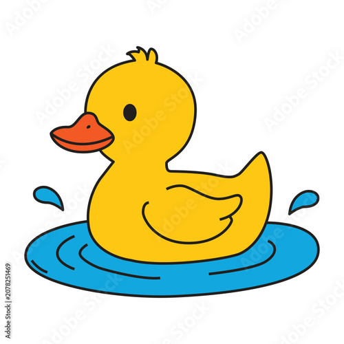 Cute yellow duck swimming in water doodle animal element vector