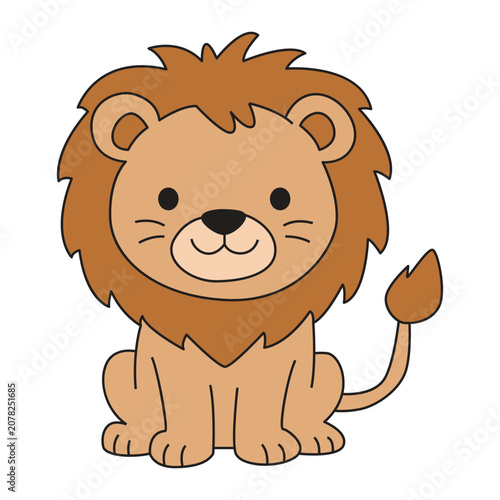Cute doodle lion character sitting animal illustration element vector