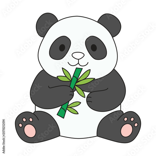 Cute Panda Bear Eating Bamboo Branch Design Element Vector Illustration