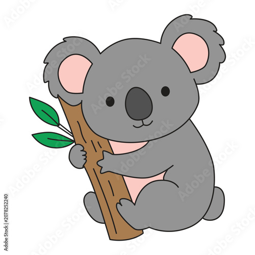 Cute cartoon koala hugging a tree branch element vector illustration