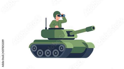 Konstfotografi Soldier in Tank Looking Through Binoculars on White Background