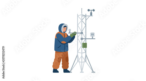 Canvas Print Meteorologist checking weather station equipment, scientific research, climate m