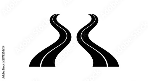 Minimalist black winding road icons on white background