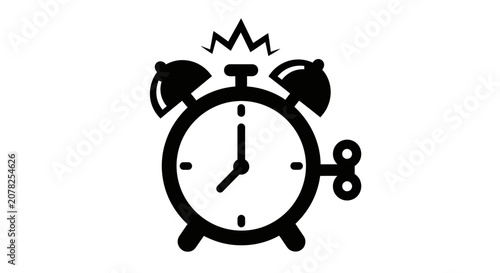 Minimalist black wind up alarm clock icon ringing