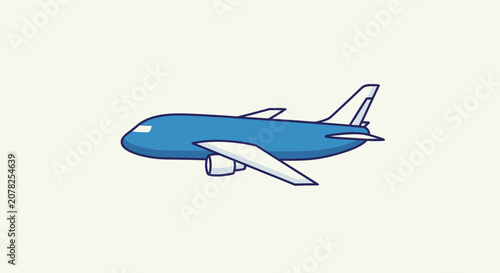Minimalist blue airplane illustration on white background