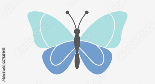 Minimalist blue butterfly illustration on white background