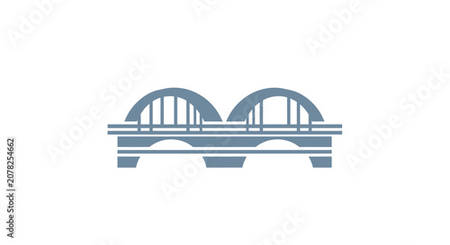 Minimalist blue double arch bridge icon on white background