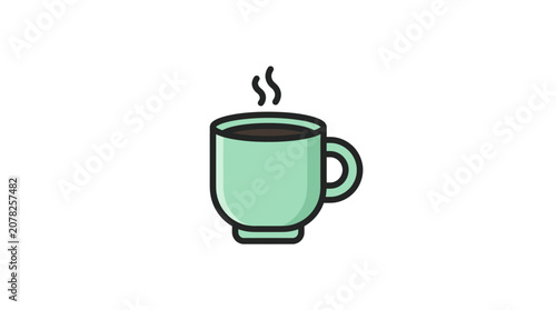 A steaming hot green coffee mug.