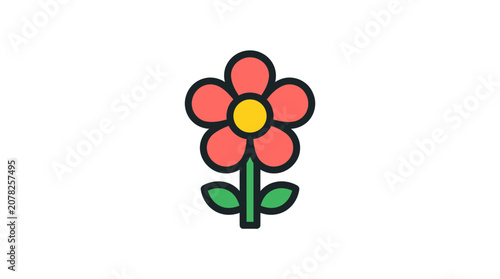 Colorful Simple Cartoon Flower Illustration.
