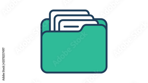 Green File Folder Icon With Papers.