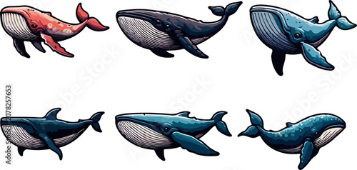 Foto Vector sketch illustration silhouette design collection of sea fish characters b