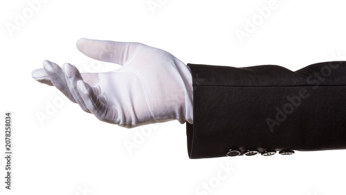 Canvastavla Isolated hand in a pristine white glove and black suit jacket, gesturing to pres