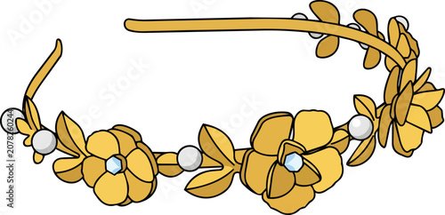 Obraz na płótnie An exquisite golden floral headband adorned with delicate pearls, radiating time