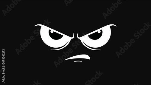 Tableau sur toile Minimalist Angry Cartoon Face Expression Symbol Featuring Bold Eyes and Frowning