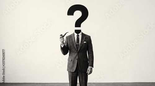 Business professional with question mark head.