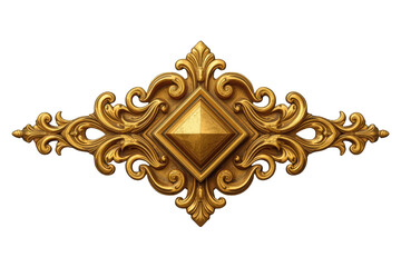 Ornate gold baroque rococo ornament with filigree design and scrolling details, isolated element on transparent background