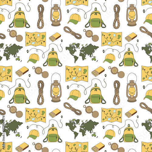 Seamless pattern with camping elements
