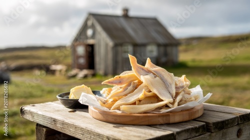 Dishes of Icelandic cuisine.
Iceland's most popular dish is Harðfiskur. This is a traditional dried and dried fish. Served with salted Icelandic butter.