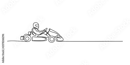 Canvastavla Continuous single line drawing of a person driving a go kart with a helmet on du
