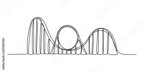 Konstfotografi Continuous single line drawing of a roller coaster track with a loop in black in