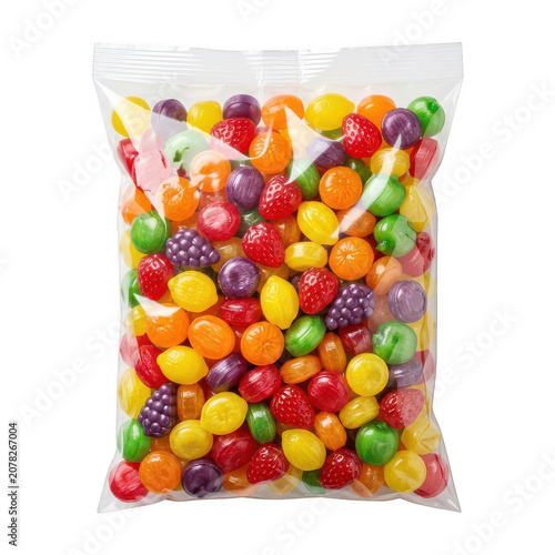Colorful candies in plastic bag isolated on a transparent background candy sweets