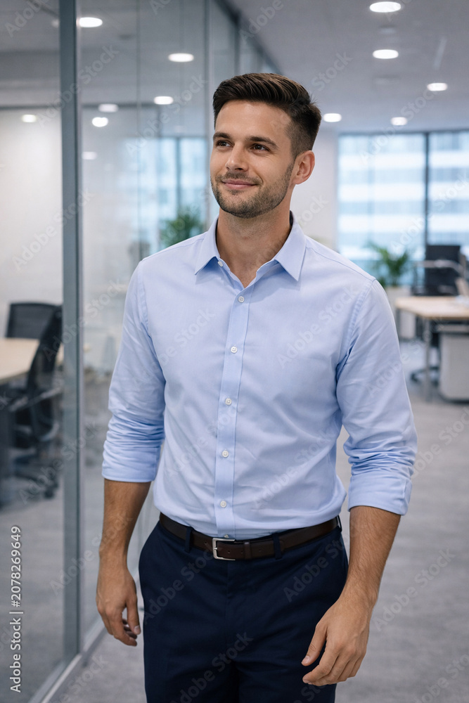 Fototapeta premium Candidate smiling after successful interview in modern office