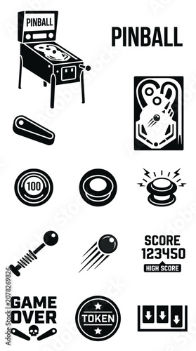 Pinball Machine and Game Elements - Vector Icons