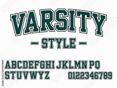 Photos Varsity Font Alphabet Set featuring bold collegiate letters and numbers typograp