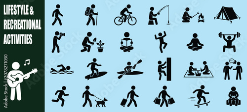 Photos Set of lifestyle and recreational activities pictograms with human figures